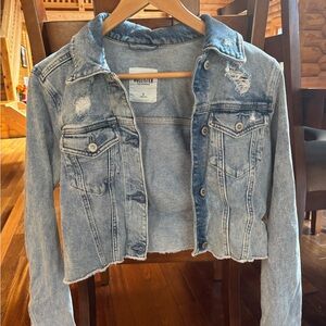 Hollister Women's Distressed Light Blue Jean Jacket